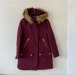 J.Crew-Stadium Cloth by Nello Gori Cranberry Wool Blend Fur Trim Full Zip